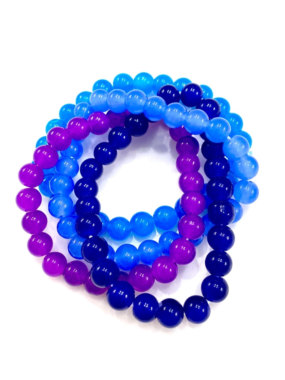 NWOT Glass Bead Stretch Bracelet Lot Set Of 4 Blue Purple Stack